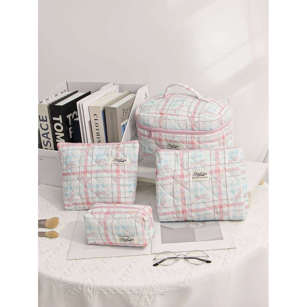 1pc/set plaid quilted large capacity toiletry travel storage bag, multifunctional makeup bag Y260206