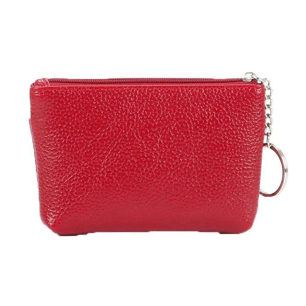 Portable PU Coin Purse Zipper with Keychain Leather Purses Mini Solid Color Small Wallet Y260206