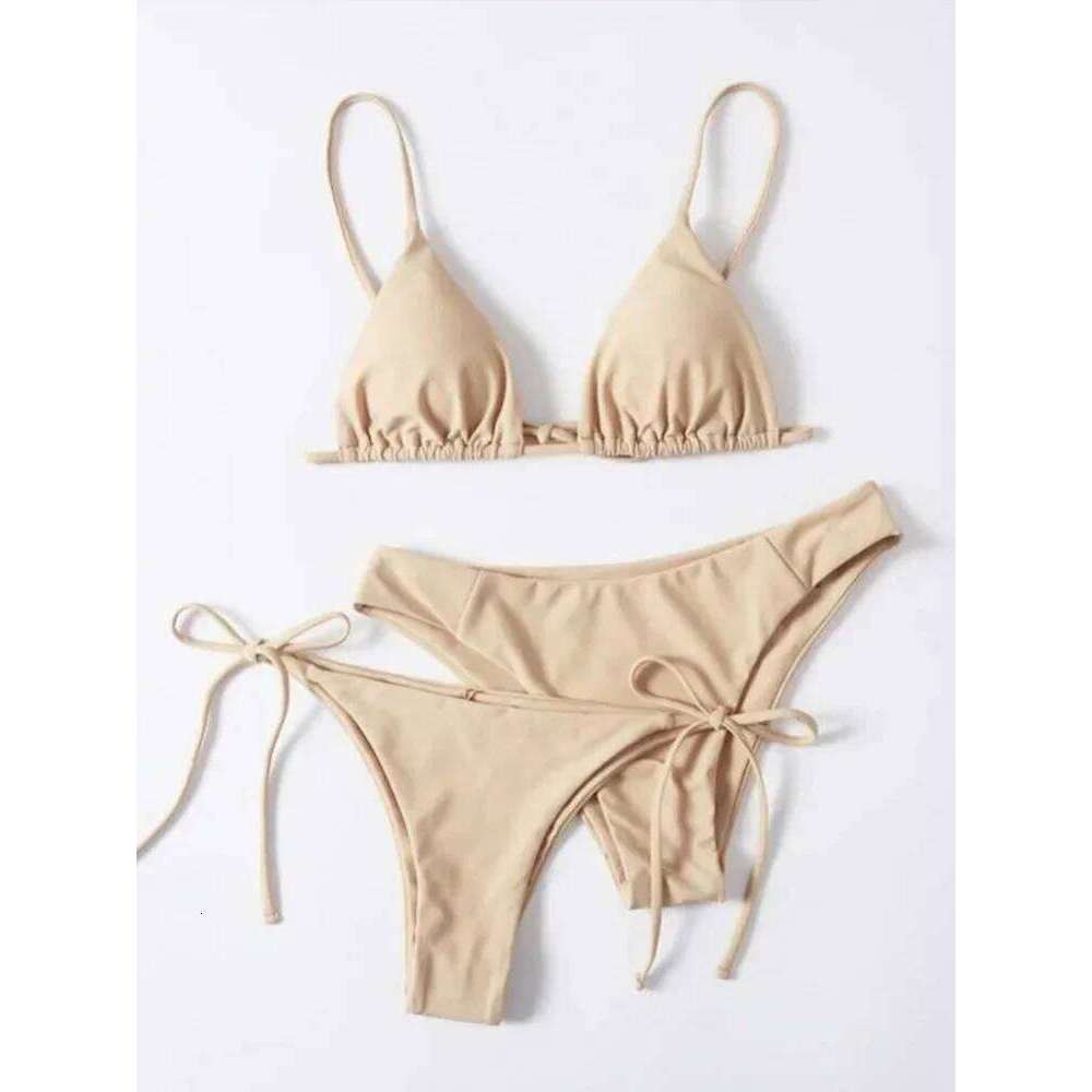 2025 New Summer Swimwear Bikinis Sexy Solid Spaghetti Strap 3 Piece Set Women Split Swimsuit High Waist Beach Bikini Z260206