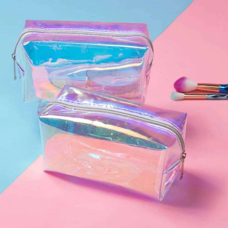 2023 New Holographic Makeup Cosmetic Travel Bag Toiletry Organizer Purse Women PVC Transparent Jelly Pouch for Ladies Y260206