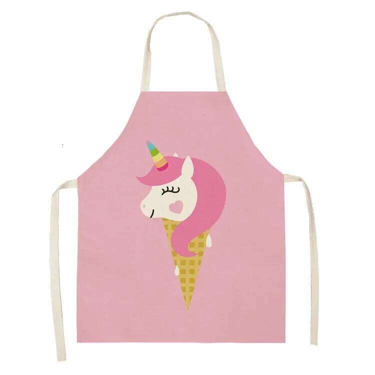 Ice Cream Women Kitchen Aprons Waterproof Barber Cooking Oil-proof Cotton Linen Antifouling Chef Unicorn Apron Kid S260205