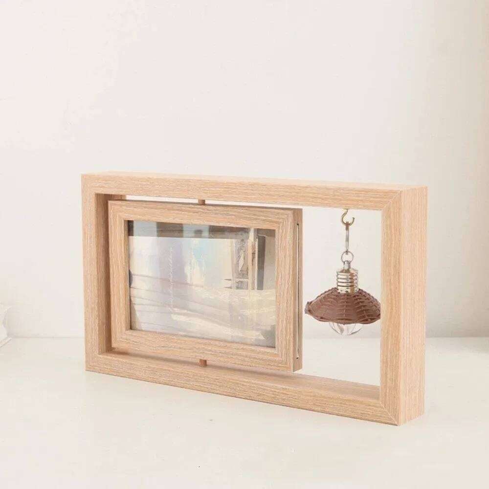 Gifts Double-Sided Wooden Picture Rotate Square Commemorative Photo Creative Hollow Decorative Frame Bedroom S260205