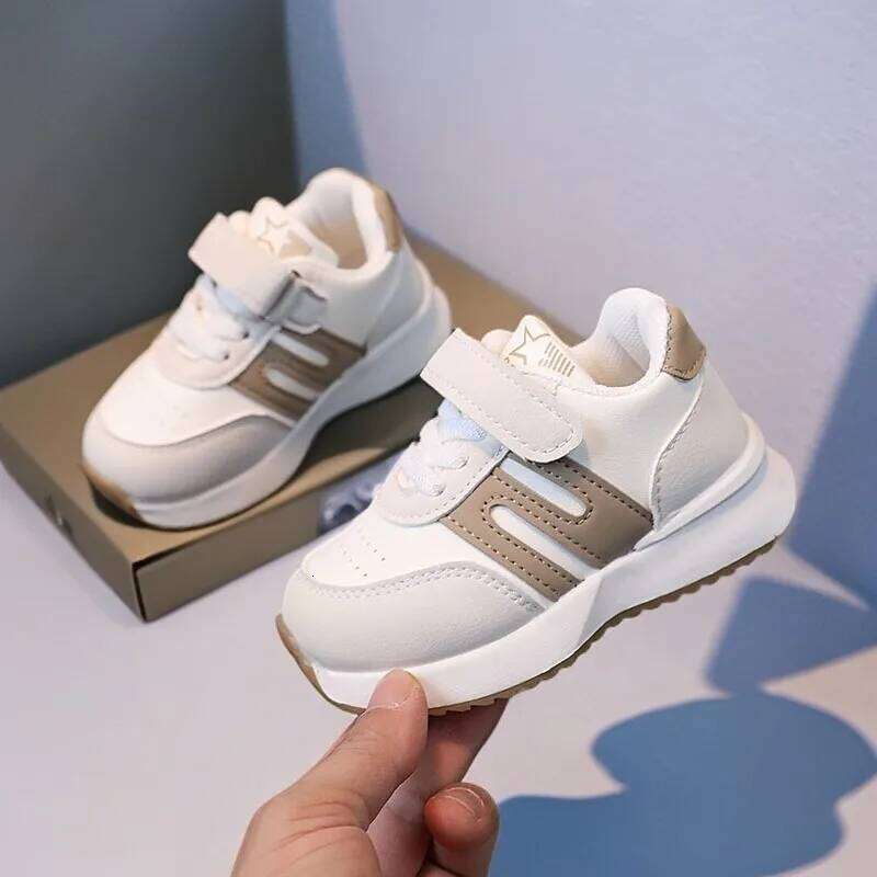 Four Seasons Children's Sneakers Brown Leather Fashion Lightweight Boys Girls Board 2-6 Years Old Kid Baby Casual Shoes 26Y0206