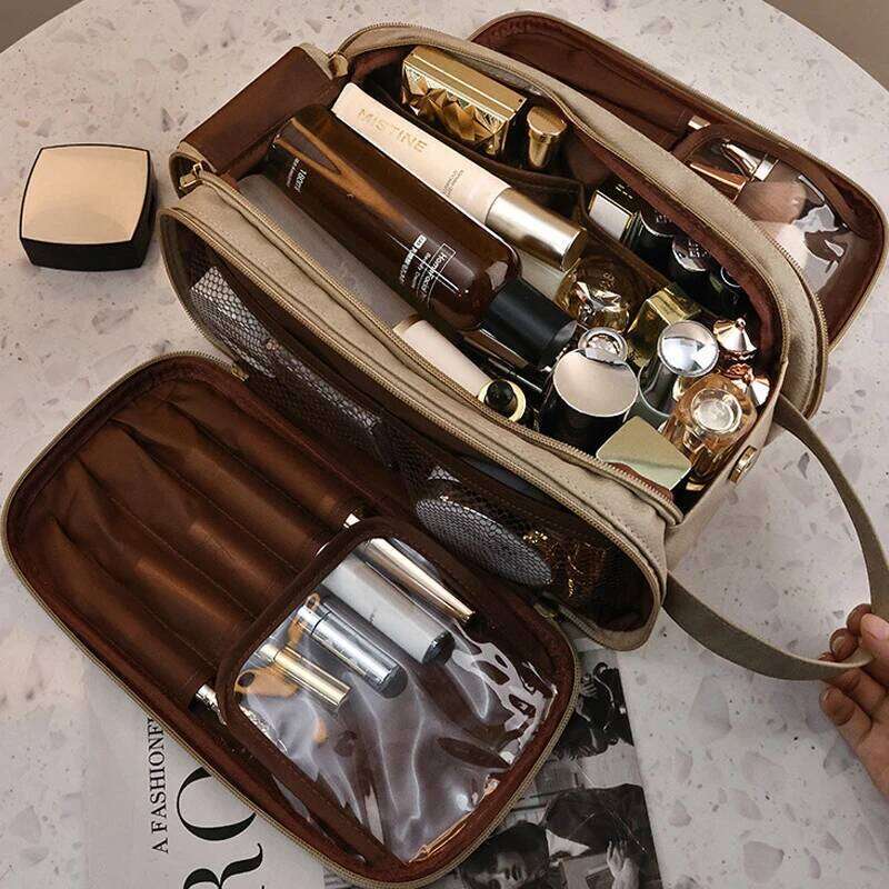 Ladies' Makeup Large Capacity Handheld Business Travel washing bag Multi functional Portable leather Storage Bag Gift Y260206