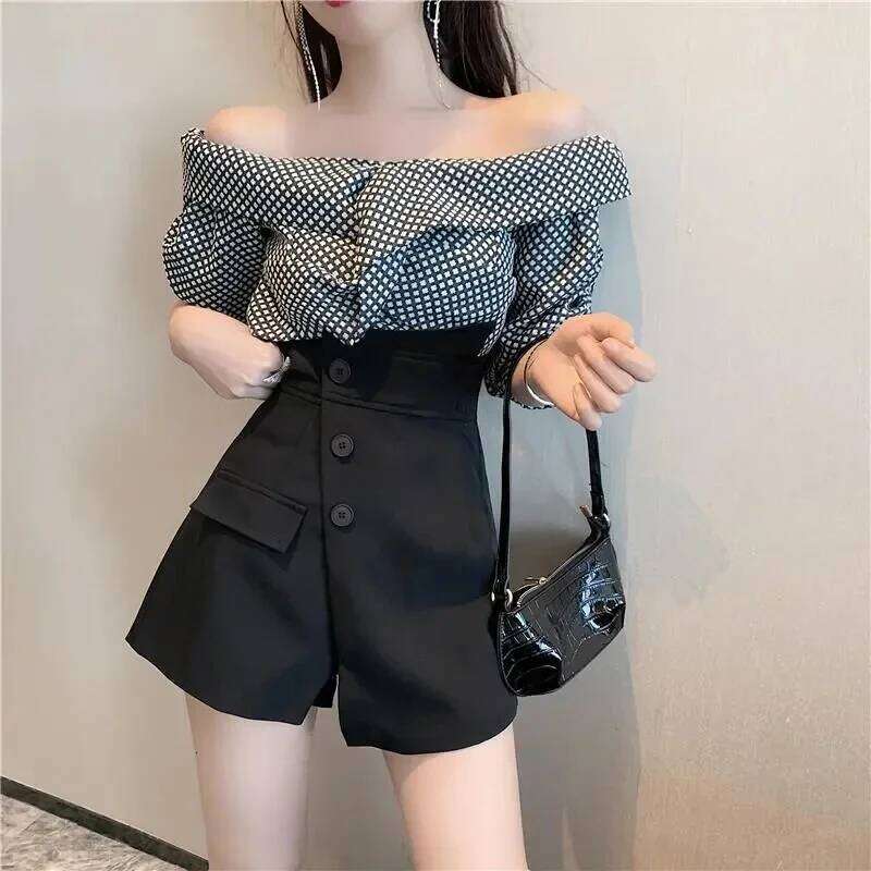 MEXZT 4Xl Suit Black Women High Waist Irregular Wide Leg Short Pants Office Lady Elegant A Line Loose Shorts Skirts New XJ260206