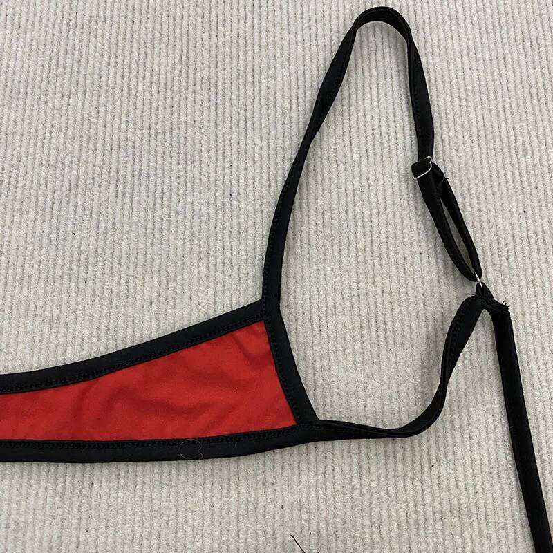 Y2K Retro Shoulder Strap Adjustable Backless Simple Summer Split Bikini Aesthetic Sexy Spice Girl Beach Contrast Color Swimsuit Z260206