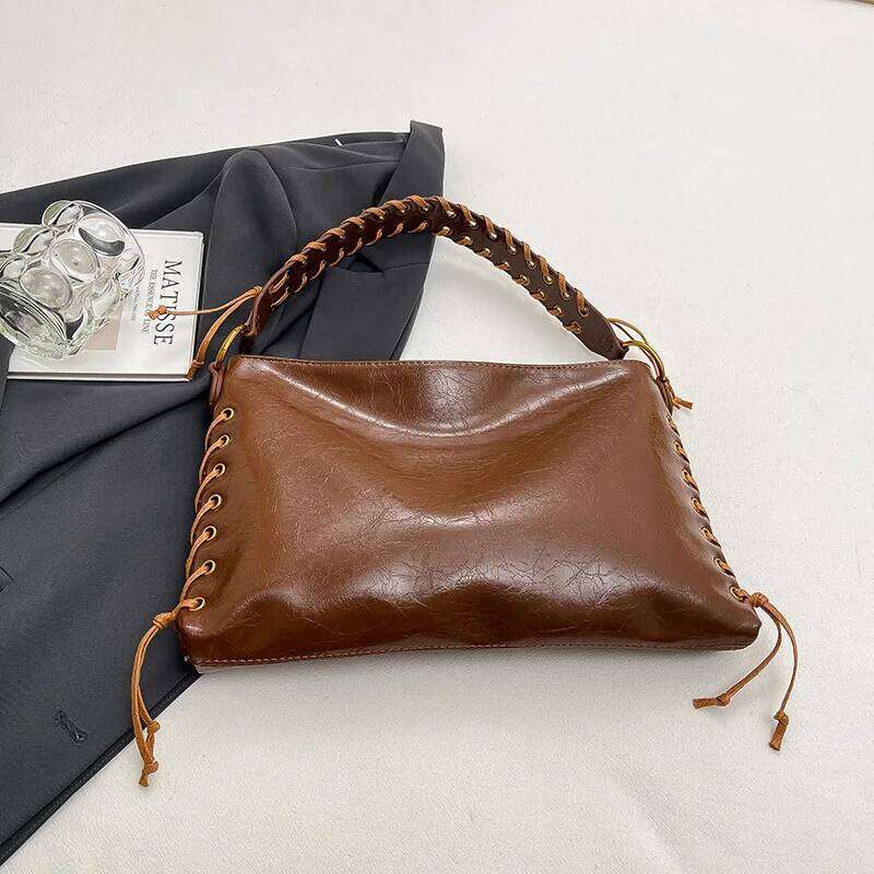 Women PU Retro Shoulder Bag Daily Woven Strap Underarm Pouch Travel Large Capacity Top-Handle Bags Luxury Designer Handbags Y260205