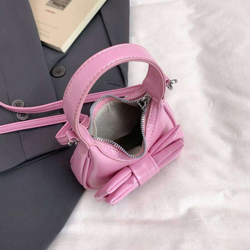 Pink Bowknot Clutch Luxury Silver Handbag Red Wedding Purse Super Mini Pu Leather Crossbody Mobile Phone Lady Wrist Bag Y260205