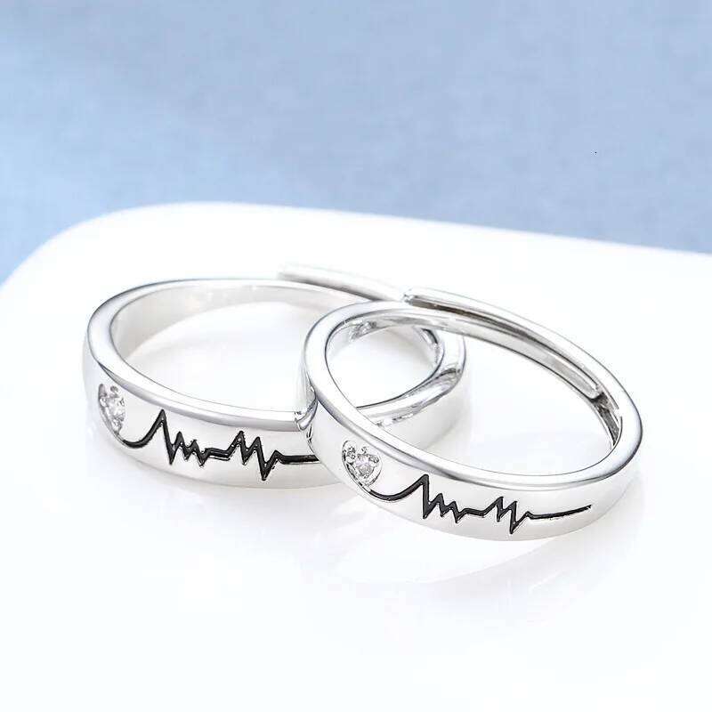 1pair 925 Sterling Silver Rings For Women Men Romantic adjustable ring set bague femme Wedding couple rings for lovers W260206