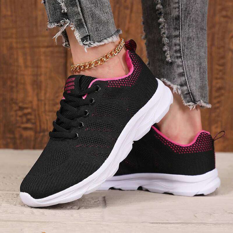 Women Sneakers Fashion Lace Up Mesh Breathable Outdoor Walking Black Dirt Resistant Daily Versatile Platform Tennis Shoes