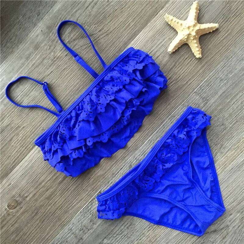 7-16years Children Falbala Girls Swimwear Baby Kids Biquini Infantil Swimsuit Bikini Girl 2022 New Summer Bathing Suit XJ260206