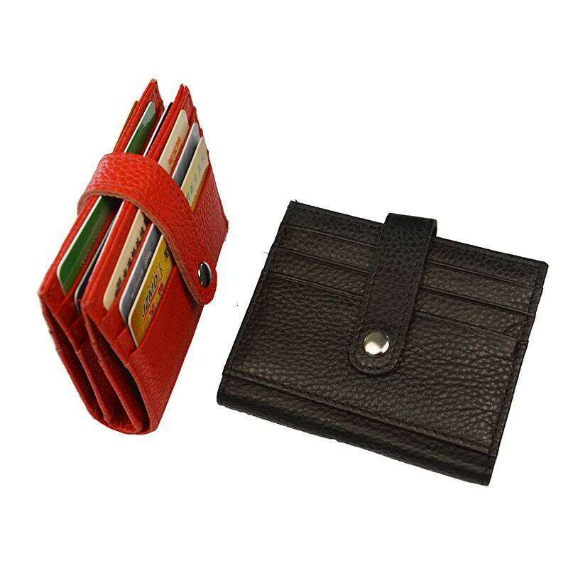 100% Genuine Leather Short Buckle Folded Business Name Wallet Large Capacity Cross Bank Card ID Holder Y260206