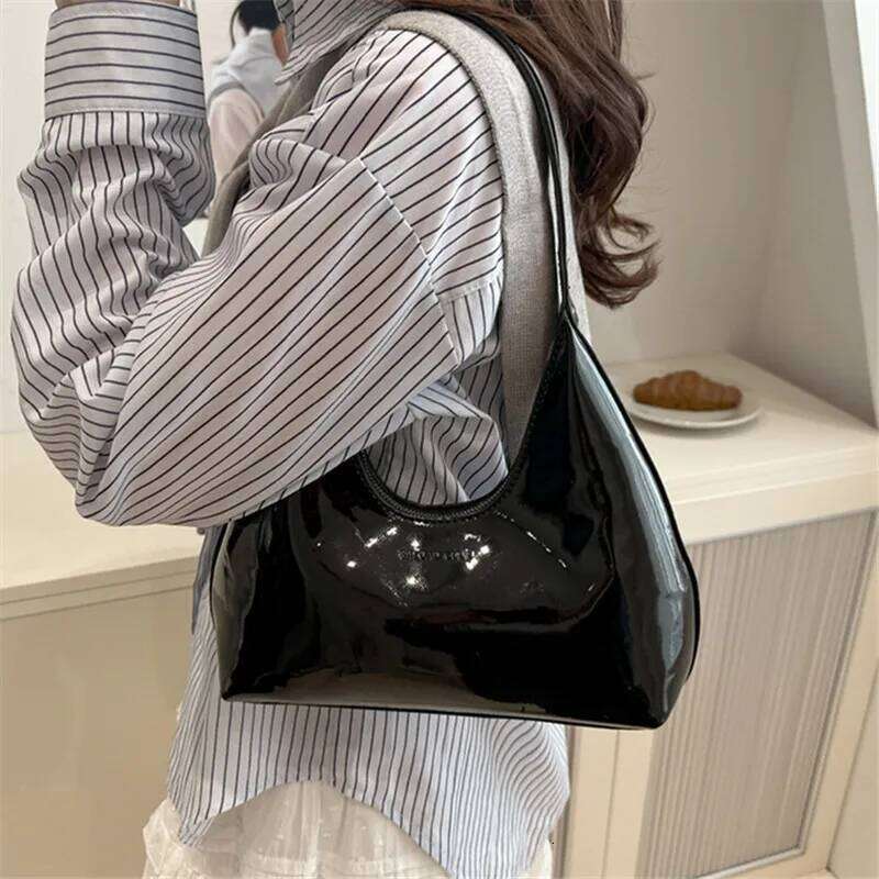 Chic Glossy Half Moon Daily Underarm Bag, Sleek Pu Leather Tote Shoulder Purses, Modern Styles for Women Everyday Elegance Y260205