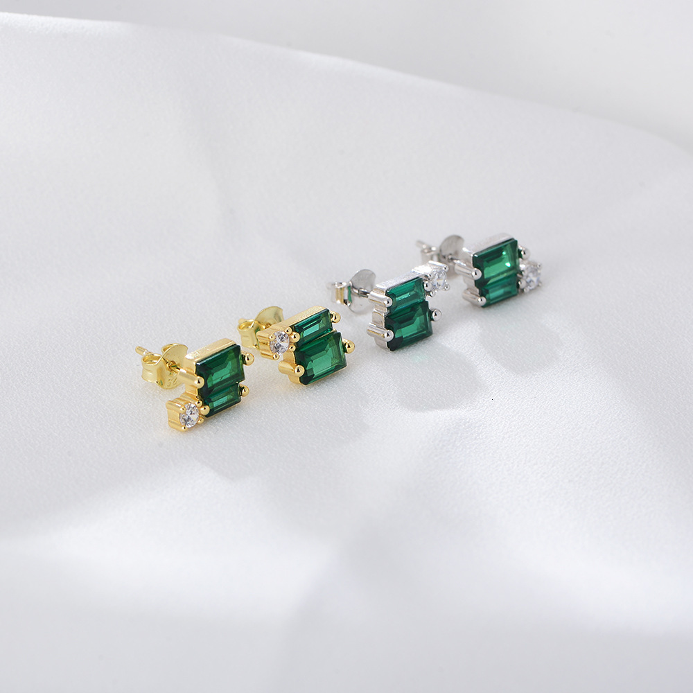 Minimalist Geometric Square Emerald Zircon Stud in Sterling Silver Wholesale Ins Palace Style Elegant Earrings