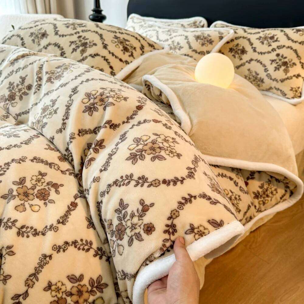 Winter Warm Milk Velvet Bedding Luxury Floral Printed Duvet Cover Pillowcase Bed Sheet Double Queen Thickened Four Piece Set XJ260206