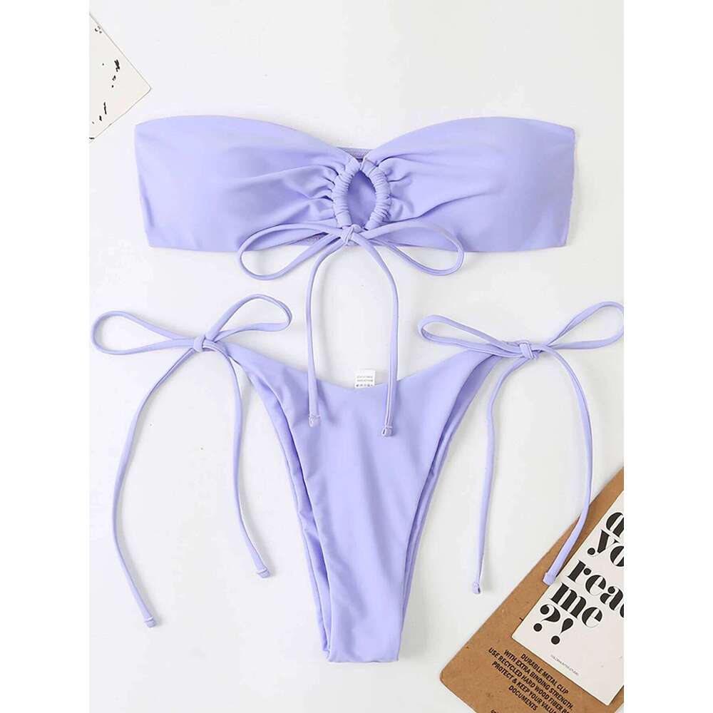 Sexy 2023 Bandeau Swimsuit Female Swimwear Women Bandage Mini Thong Bikini Set Bather Swimming Beachwear for Bathing Suit Z260206
