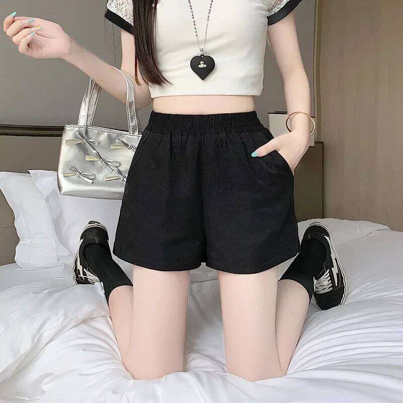 Korean Style Ice Silk Cotton Linen Women's Wide Leg Short Summer Thin Hot Pants Split Design Lightweight Comfortable XJ260206