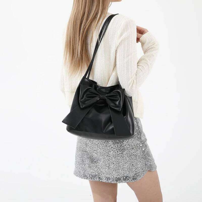 Women's Leather Bags, Sweet Stylish Butterfly Bow Tote Bag, Solid Color Simple and Versatile Single Shoulder Handbag Y260205