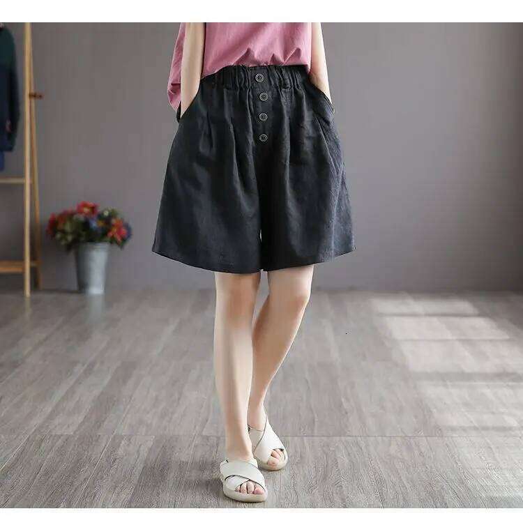 Women 2025 Summer Retro Cotton Linen Thin Female Solid Color Casual Short Ladies Loose Wide Leg Pants Shorts G132 XJ260206