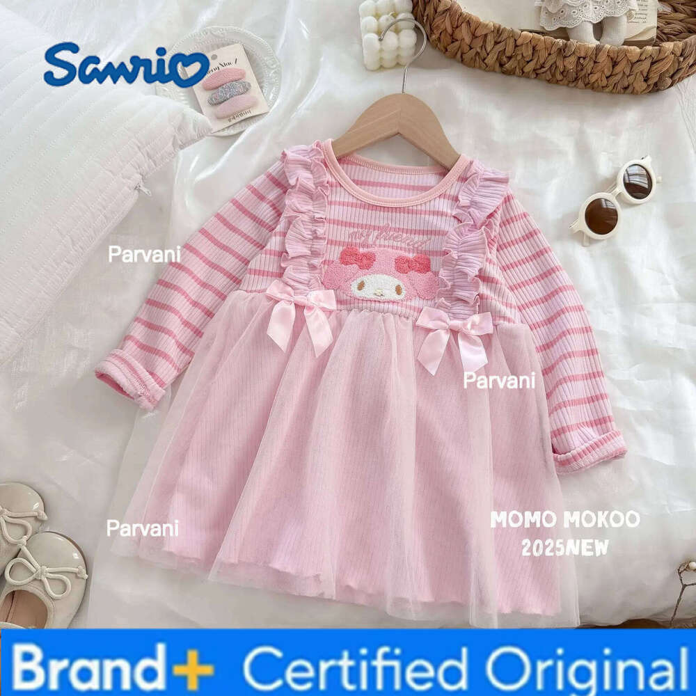Sanrio HOT Hello Kitty Princess Dress with Striped Thickened Tulle for Girls Party Wear New 3D Cartoon Thermal Japanese Style H260206 - view 6
