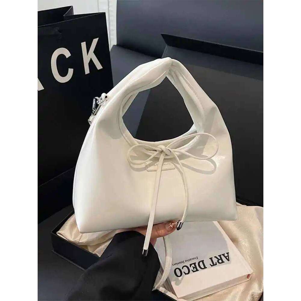 Light Yellow Ins Handbag Women's Trendy Bow Decoration One Shoulder Bag Spring Summer New Versatile PU Leather Crossbody Pack Y260205
