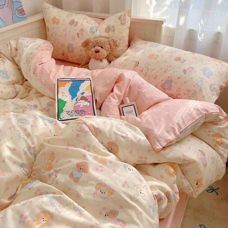 Kids Duvet Cover Set Cute Cartoon No Filler Single Queen Size Girls Boys Flat Sheet Pillowcase Spring Summer Soft Bed Linens XJ260206