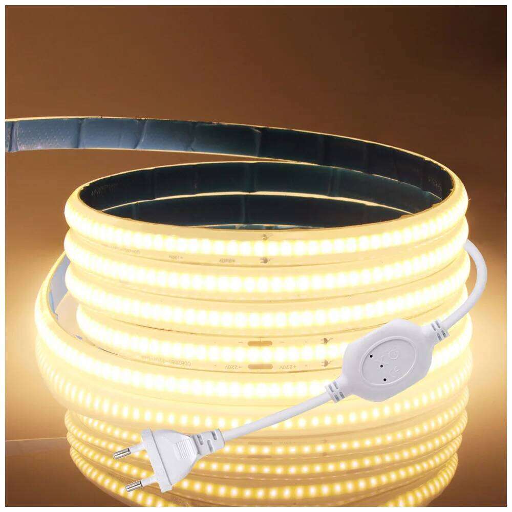 AC 220V LED COB Light Strip Flexible Tape Lamp High Density Linear lighting 288LED/M IP65 Waterproof Decoratiom with Power Plug Z260206
