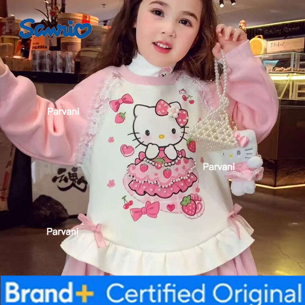 Sanrio Hello Kitty Girls'autumn Winter Velvet Sweatshirt Long-Sleeved Top Cartoon Western Style Princess Outer Wear Cute H260206 - view 3