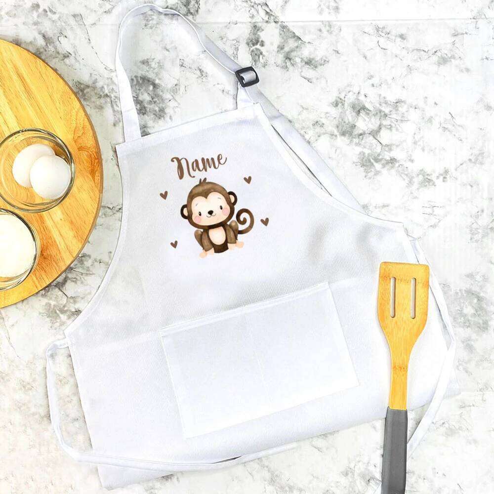 Personalized Animal Pattern Cooking and Baking with Name Children Apron Stocking Stuffer Gift for Kids S260205