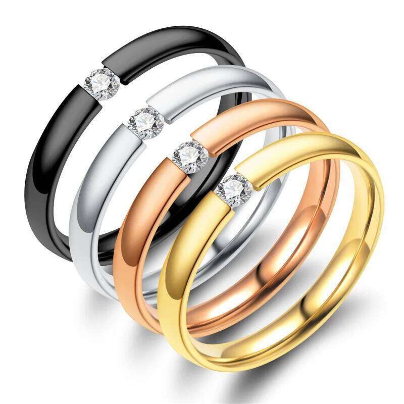Luxury 3mm Stainless Steel for Women Men Inlay Zirconia Wedding Engagement Valentines Day Gift Female Stackable Ring W260206