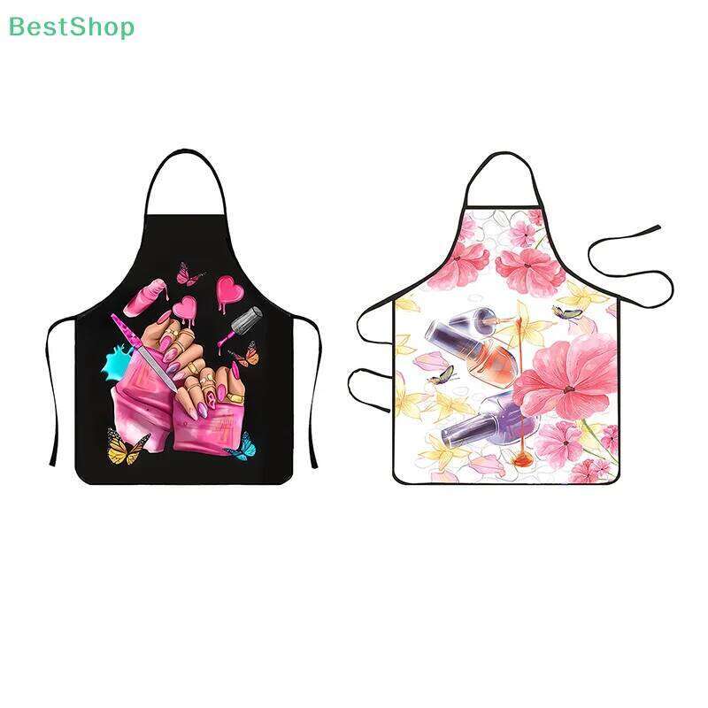 RebeccaPink Art Apron Unisex Kitchen Cooking Nail Polish Manicurist Baking Work Clothes S260205