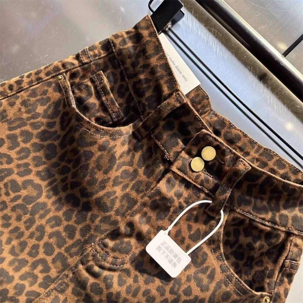 2025 Leopard Print High Waist Denim Women's New Irregular Fashion Wide-leg Pants Booty Jeans Mini Shorts Summer XJ260206