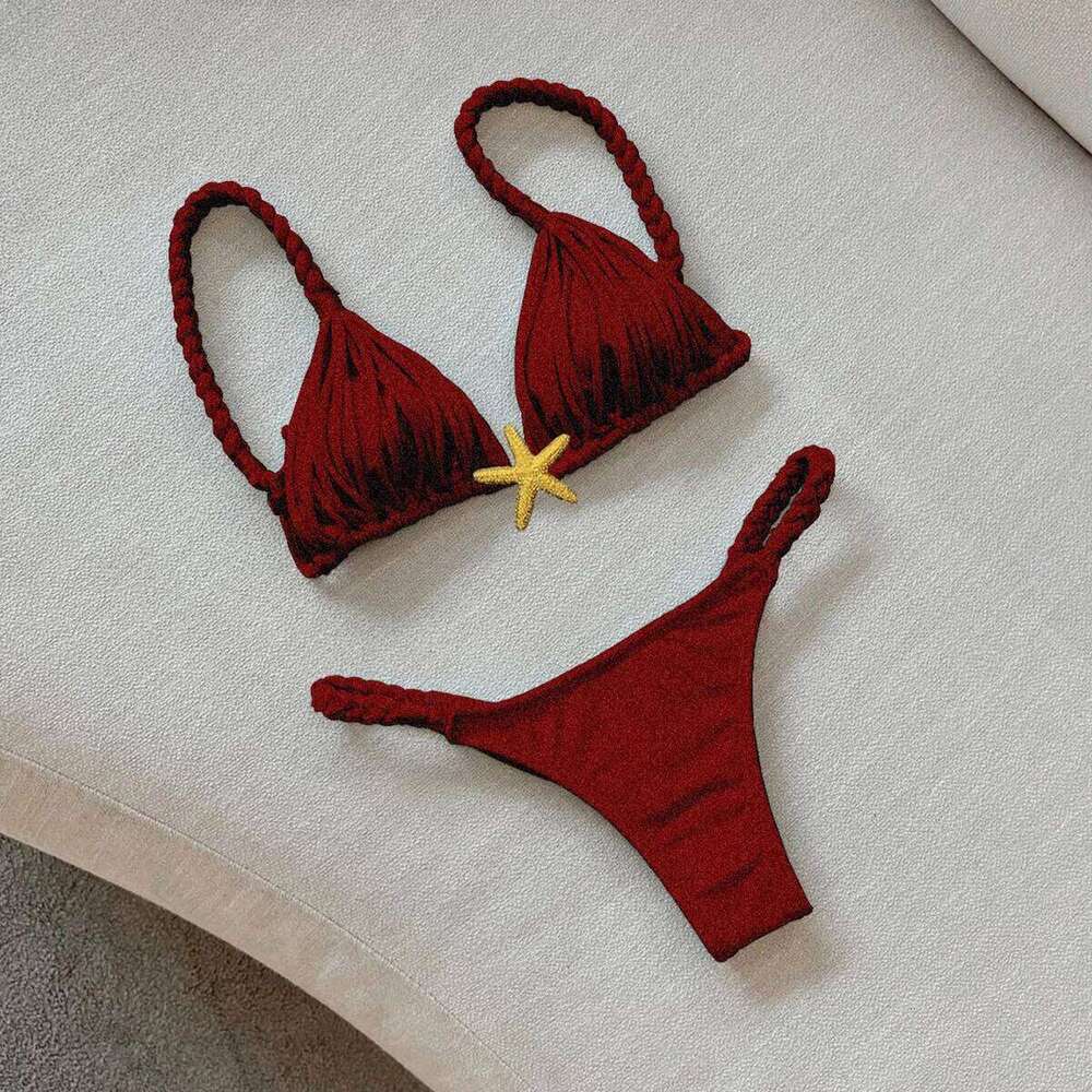 2025 New Five-pointed Star Brazilian Bikini Swimwear Women's Braided Rope Swimsuit Two Piece Set Female Sexy Mujer Beachwear Z260206