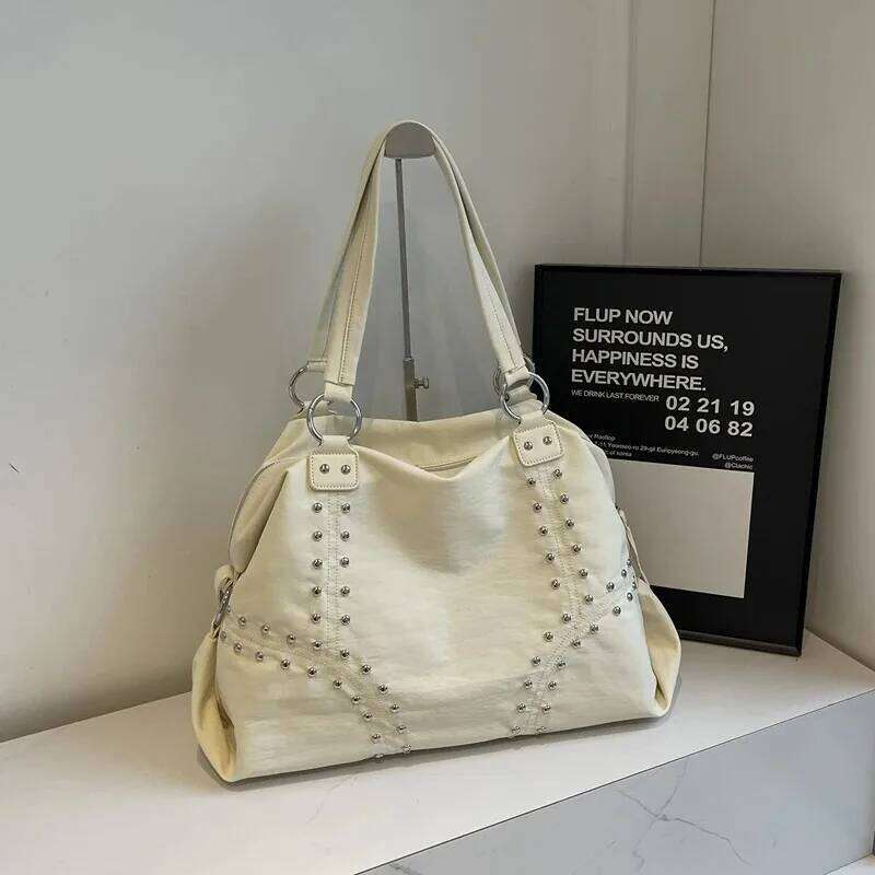 Nylon Rivet Underarm Tote Women's Large oulder Commuter Sli Autumn Trend Youth Pure Color Bag Y260205