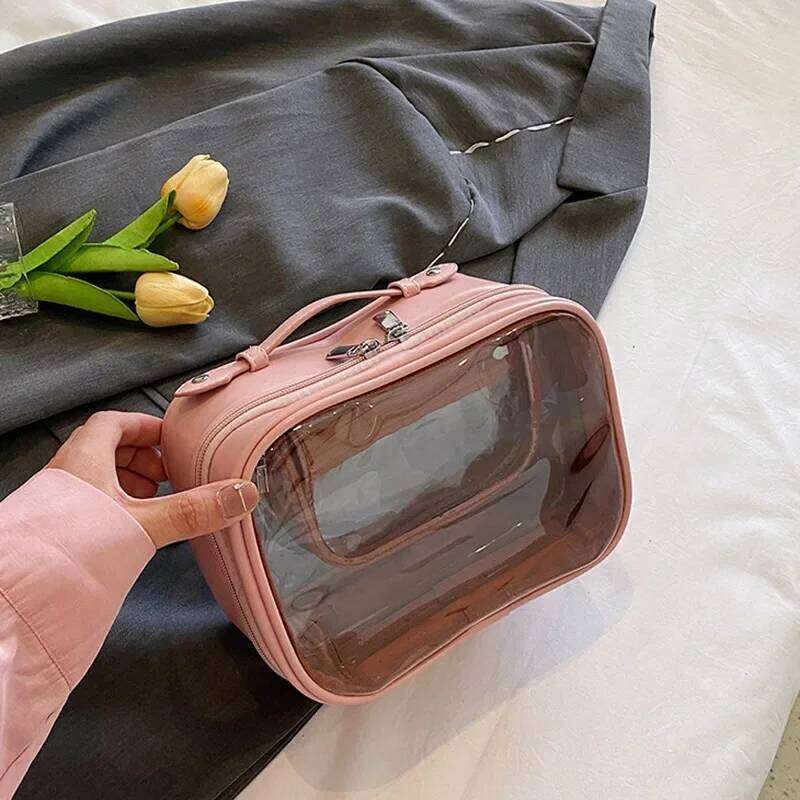 Portable Travel Wash Female Transparent Large Capacity Waterproof Pvc Multifunctional Handbag Cosmetic Storage Bag Organizer Y260206
