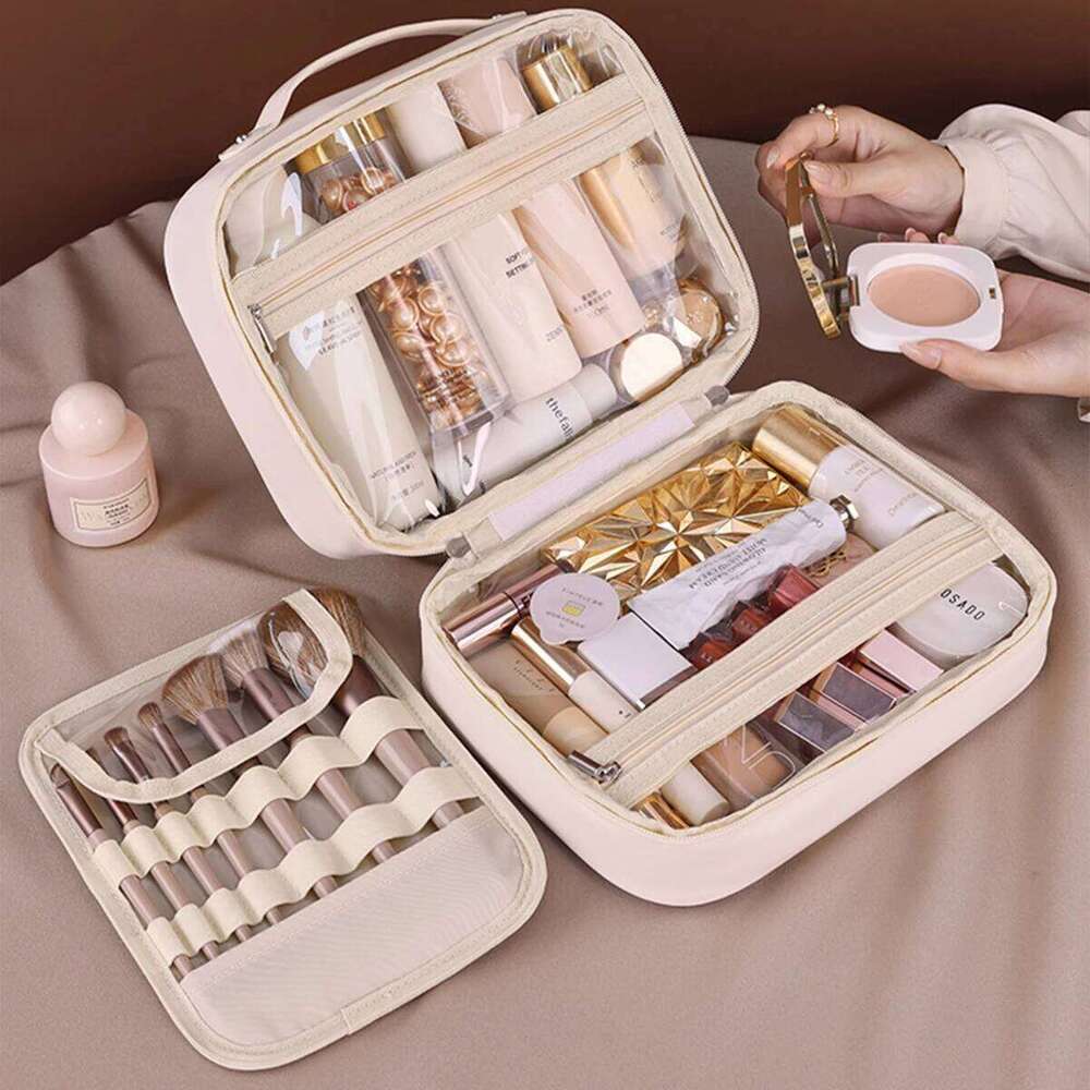 Three in one Makeup For Women PU Leather Portable Organizer Bag Travel Cosmetic Brush Toiletries Storage Bags Y260206