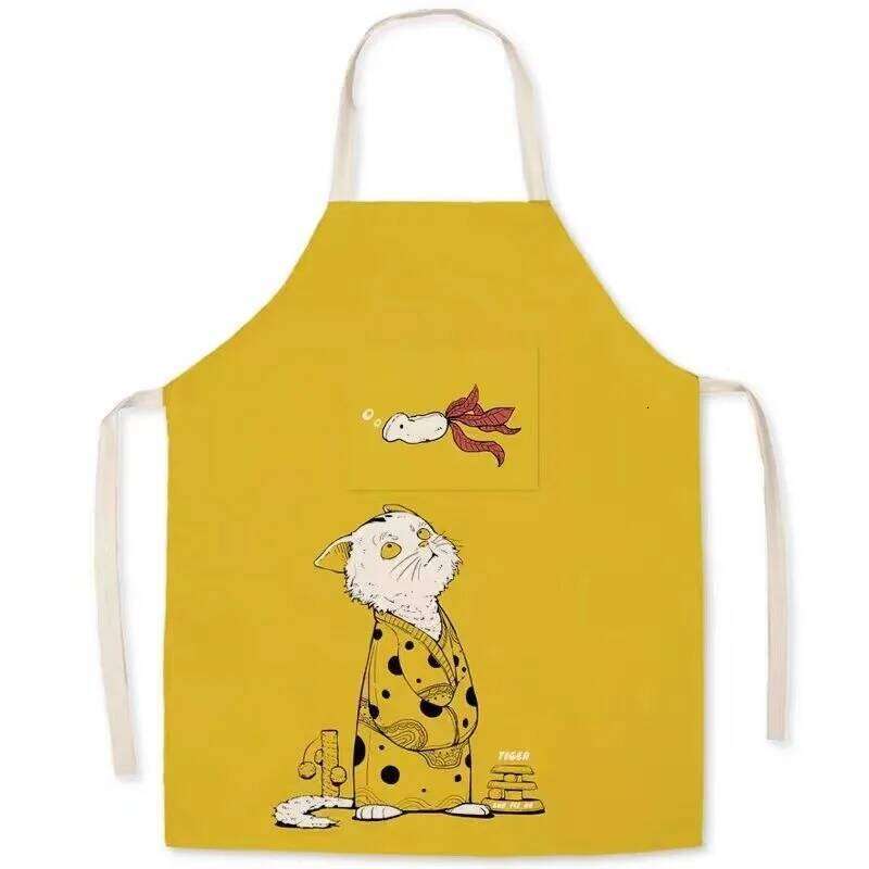 Cute dog and cat pattern kitchen cooking baking linen bib housework cleaning anti-oil stain sleeveless apron 68x55cm S260205