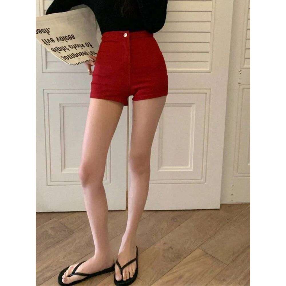 Red Denim Shorts Women Sexy High Waist Skinny Korean Style All-match Hot Ladies Vintage Chic Casual Streetwear Popular C260206