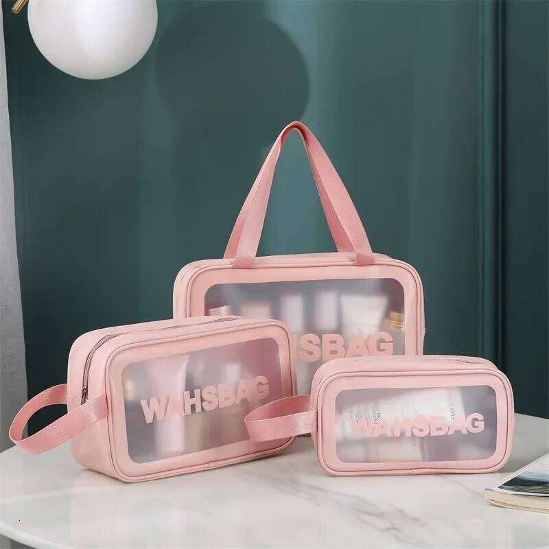 Transparent Women's cosmetic bag 3pcs Set Waterproof Wash Large Capacity PVC Bath Portable Storage Bag travel essentials Y260206