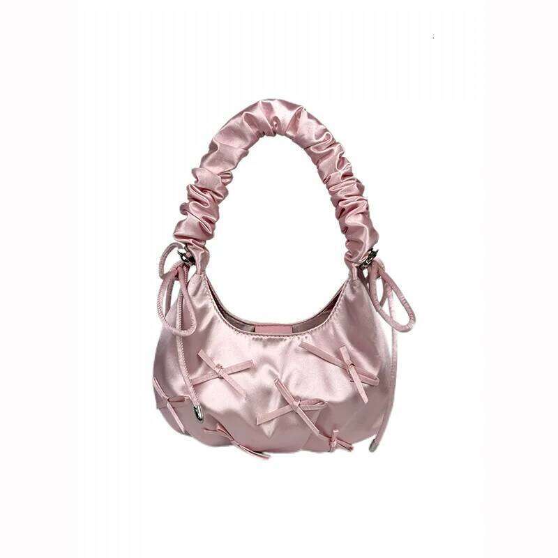 Ladies' Bags Pink Folded Bow Sweet Kawaii Verstaile Lolita New Handbags High Quality Luxury Brand Shoulder Bag For Girl Y260205