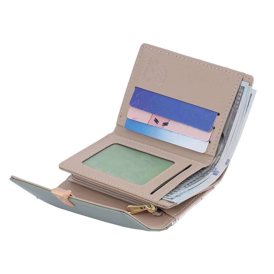 2024 spring/summer new women's short wallet Korean PU print sweet lady folding three-fold bag multi-card street popular ins nich Y260206