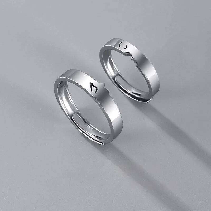 New Simple Couple Rings Silver Color Sun Moon Adjustable Open Ring For Women Men Wedding Fashion Jewelry Gifts W260206