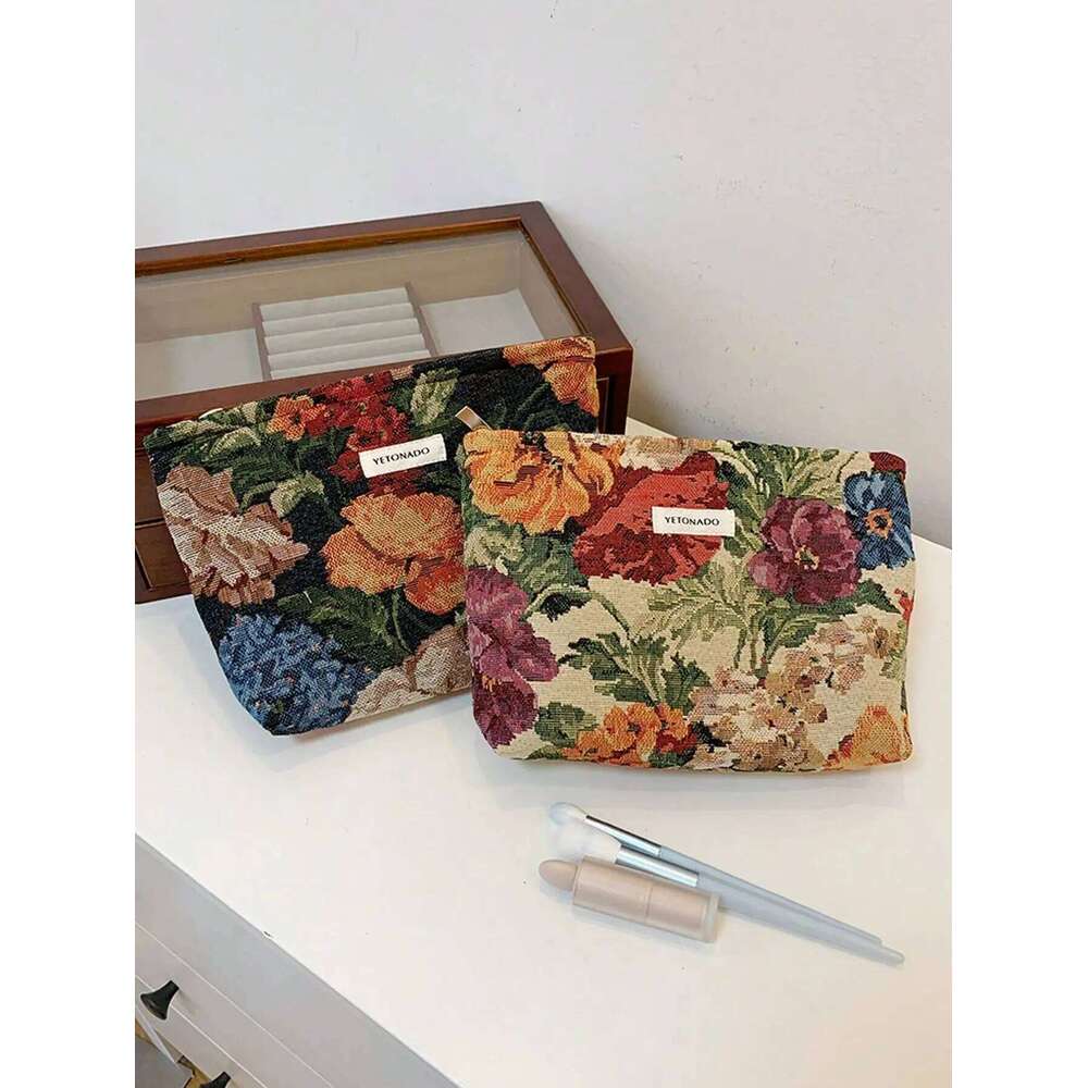 1pc/set Black bottom oriole tail flower multifunctional daily makeup storage bag, portable toiletry bag Y260206