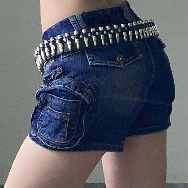 Motorcycle Style 3D Pockets Ultrashort Jeans Women Sexy Low-Waisted Tight Denim Woman Streetwear Trendy Y2K Jean Shorts XJ260206
