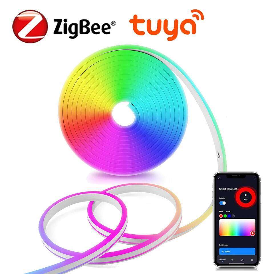 Zigbee Tuya Smart RGB Neon Strip USB 5V Flexible Ribbon Tape Waterproof Led Lights for Room Decoration fita led rgb Need HUB Z260206