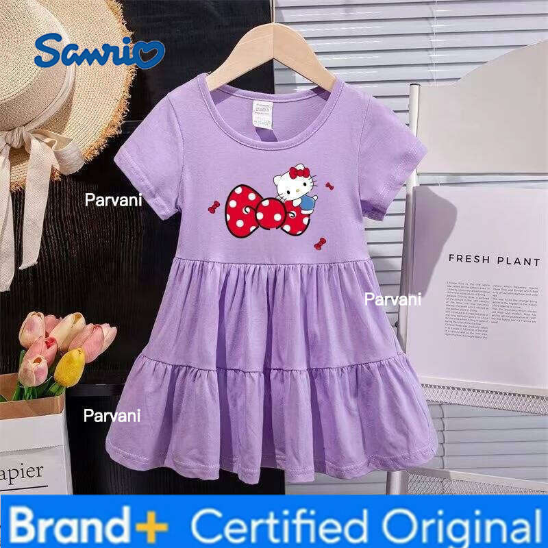 Sanrio Summer Baby Girls Solid Cotton Dress Kid Children Hello Kitty Printed Short Sleeve Clothes Cartoon Cute Princess Dresses H26020611 - view 3