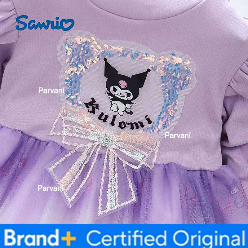 Sanrio Fashion Girls Dress Spring Autumn Mesh Cartoon Kuromi Long Sleeve Princess Dresses for 2-6 Years Kids Birthday Party Costume H260206 - view 6