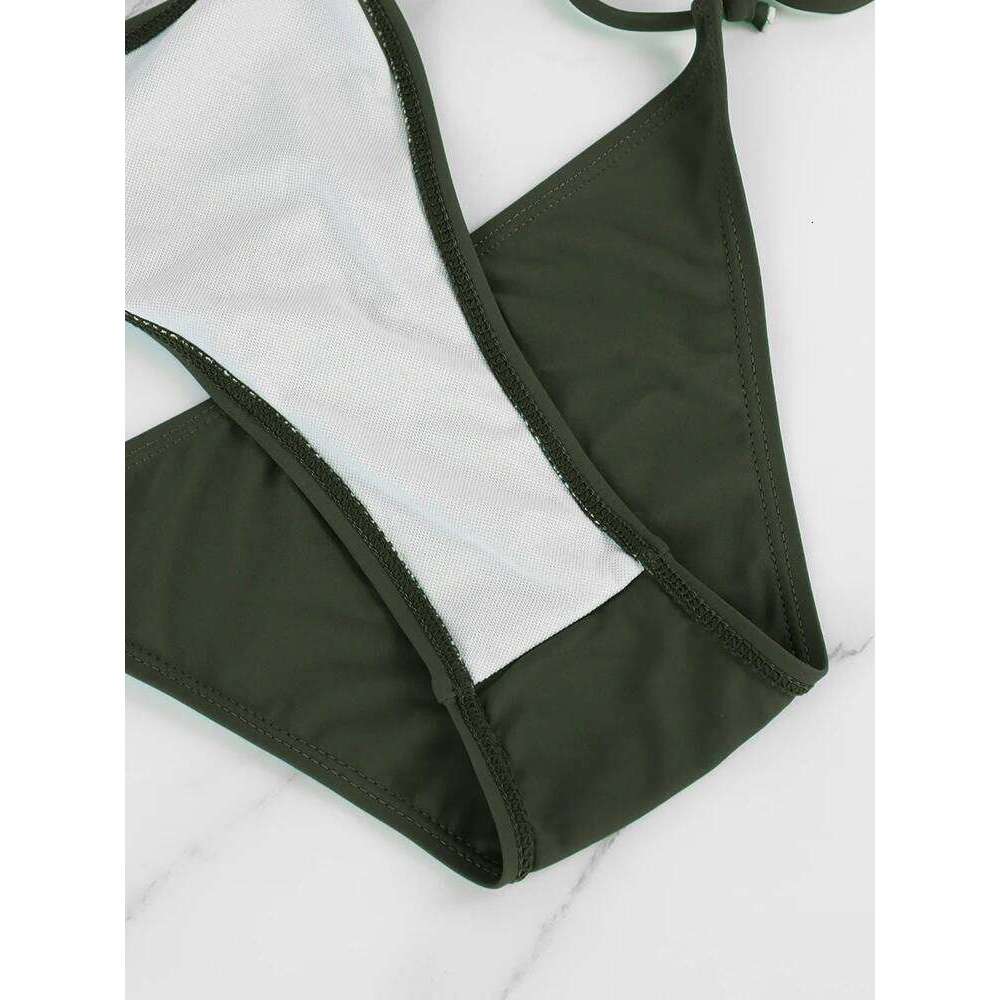 2 Pcs/Set Women's Simple and Sexy Bikini Summer Solid Color Bareback Strap Side Bandage Thong Lady's Swimsuit Set Z260206