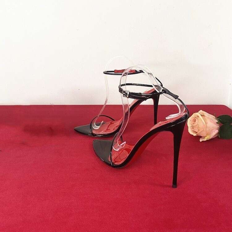 Plus Size Ultra-Thin One-Strap 12cm High Heels Fashion Sexy Wrist Strap Royal Design Shoe Sister Style Thin Heel Queen Red Sole Sandals for Women