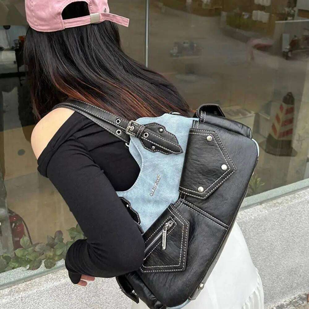 Women's Fashion PU Leather Shoulder Crossed Color Large Capacity Cowboy Backpack Multifunctional Underarm Bag Street Style Y260205
